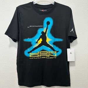 Jordan Black Tee with Blue and Yellow Jumpman Graphic,          12-13 Years Olds